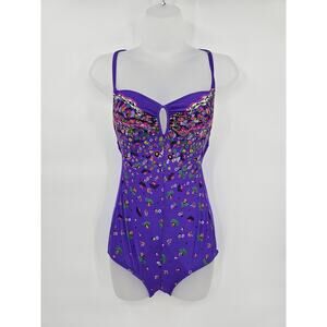 Vintage Sirena Women's Size 12 Purple Floral One-piece Swimsuit